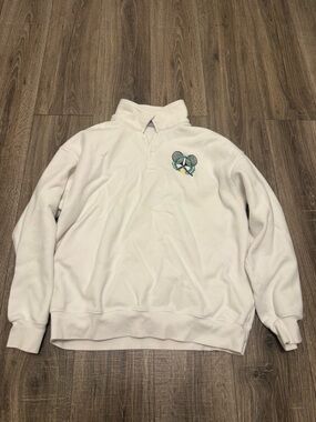 TNA Aritzia Tennis Club Sweatshirt Womens Large White Cozy Fleece Boyfriend Fit